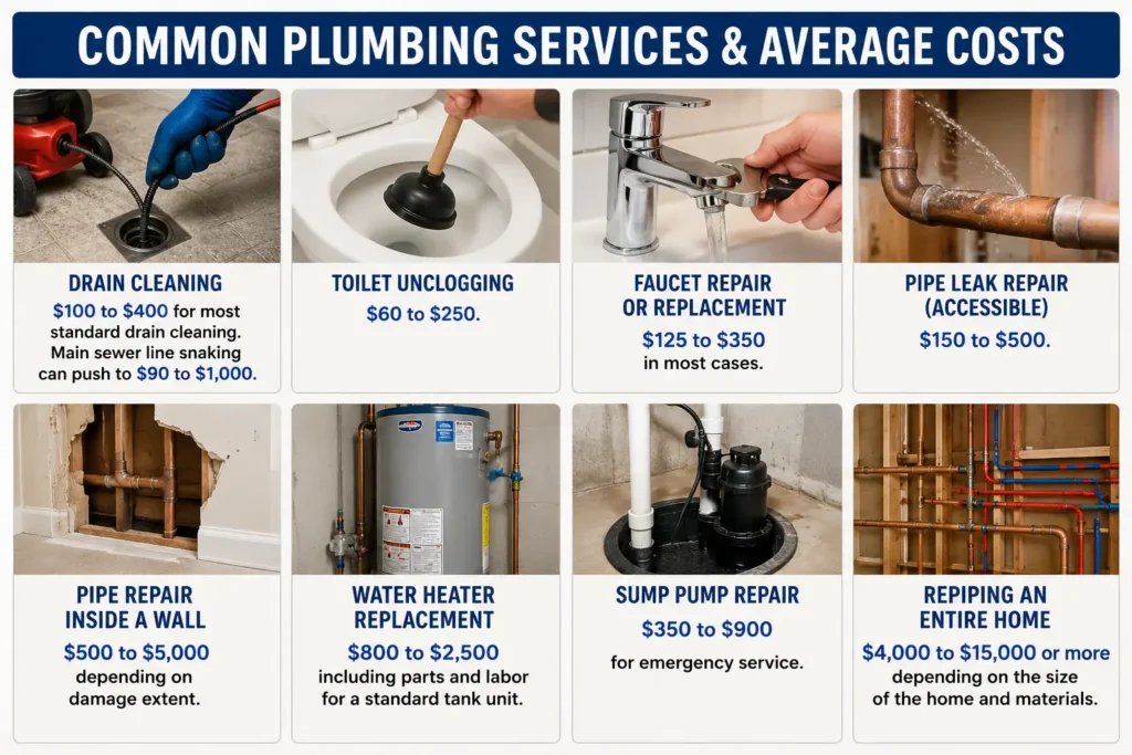 Professional technician explaining plumbing service pricing list