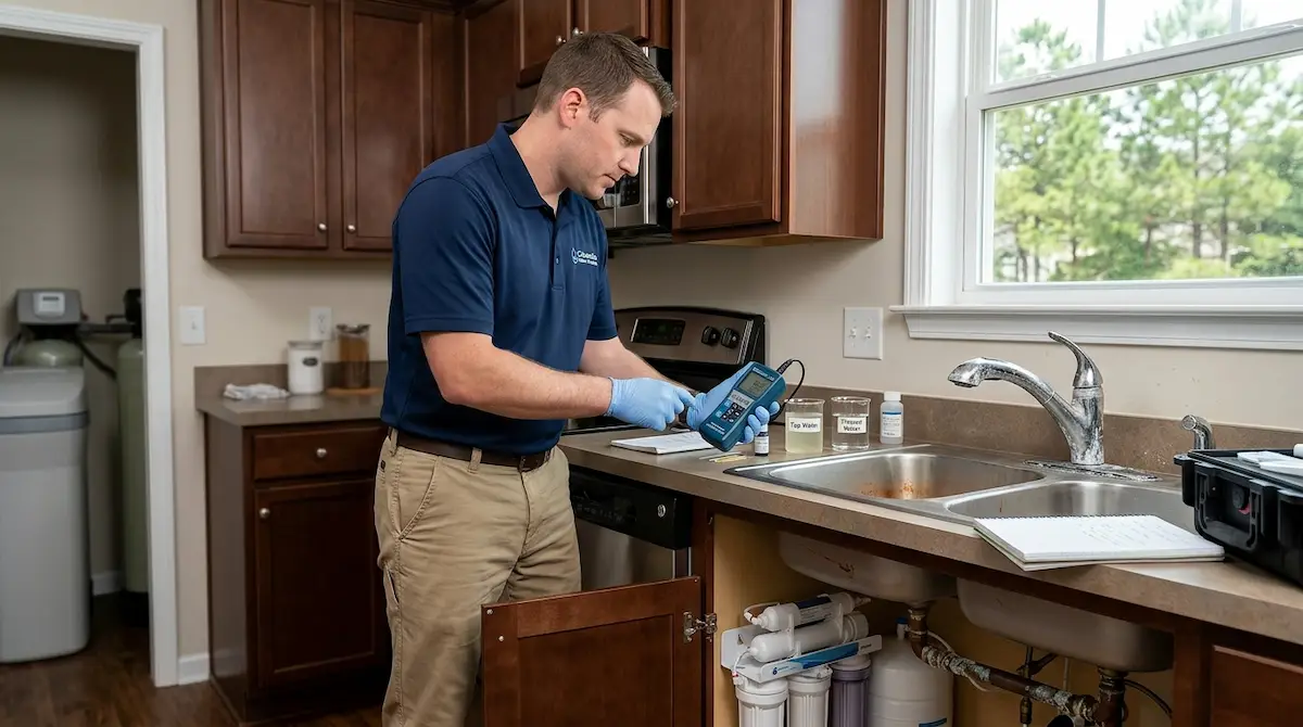 Well water treatment system in Columbia SC addressing iron, sulfur odor, sediment, bacteria, and other common private well water contaminants.